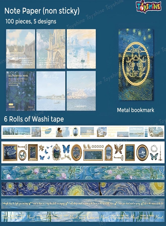 توي شاين مجموعة تدوين يوميات جمالية من توي شاين، دفتر ملاحظات ملون بتصميم عتيق بحجم B6، مثالي لتدوين اليوميات، ومجموعة قصاصات فنية مع ملصقات وأشرطة واشي، هدية فنية وحرفية للأطفال من الجنسين والمراهقين - أزرق، مصنوع من مادة PVC - Image 3